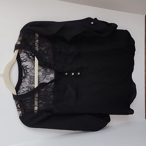 Express Womens Blouse Black Long Sleeve Lace  Small Button Up Rolled Small